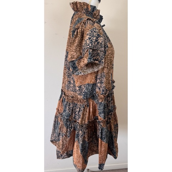 Hunter Bell Prairie Patchwork Merritt Mini Dress Women's Size Small Brown Blue - Picture 4 of 10